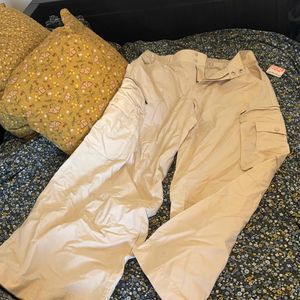 NWT Free People Beige Cargo Wide Leg Pants Size Medium